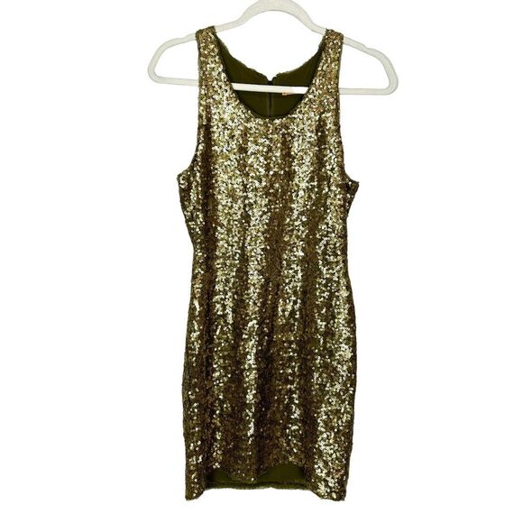 Alice & Olivia Gold Olive Sequin Silk Sparkly Mini Tank Party Dress Sleeveless 2 - Picture 4 of 16
